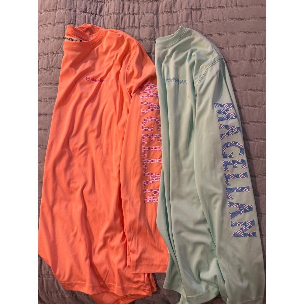 Magellan Outdoors Fish Gear Long Sleeve Shirt 2 Pack Orange Mint XL Boyfriend